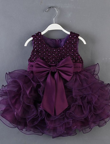 A-Line Knee Length Flower Girl Dress - Satin / Tulle Sleeveless Jewel ...