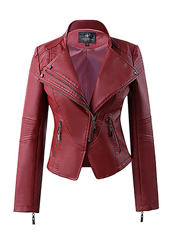 Women's Leather Jacket-Solid Colored V Neck 5170812 2018 – $49.99