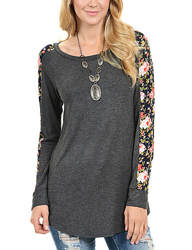 Women's Going out Sophisticated Spring / Fall T-shirt,Print Round Neck ...