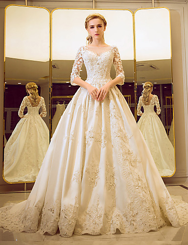 salón bateau neck corte encaje perlado vestidos de novia hechos a