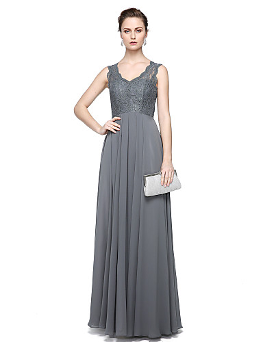 Sheath / Column V Neck Floor Length Chiffon / Lace Formal Evening Dress ...