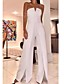 cheap Jumpsuits &amp; Rompers-Women&#039;s Elegant Sexy Streetwear Party Wedding Holiday 2021 White Slim Jumpsuit Solid Color Split Off Shoulder Fashion / Wide Leg