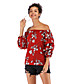 cheap Blouses &amp; Shirts-Women&#039;s Blouse Shirt Geometric Print Off Shoulder Tops Slim Chiffon Basic Streetwear Basic Top Blue Red Yellow