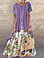 cheap Maxi Dresses-Women&#039;s Swing Dress Maxi long Dress Purple Yellow Pink Green Orange Short Sleeve Floral Layered Patchwork Button Spring Summer Round Neck Hot Casual Holiday vacation dresses Loose 2021 M L XL XXL 3XL