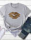 cheap Tees &amp; T Shirts-Women&#039;s T shirt Leopard Round Neck Print Basic Tops 100% Cotton Yellow Wine Green