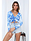 cheap Crop Tops-Women&#039;s Blouse Shirt Tie Dye Long Sleeve Drawstring V Neck Tops Blue