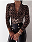 cheap Blouses &amp; Shirts-Women&#039;s Blouse Shirt Polka Dot Leopard Graphic Prints Long Sleeve Patchwork Print V Neck Basic Tops White Black Brown