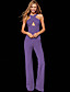 cheap Women&#039;s Jumpsuits-Women&#039;s Ordinary V Neck Blue Purple Fuchsia Jumpsuit Backless Criss Cross Solid Colored