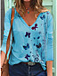 cheap Tees &amp; T Shirts-Women&#039;s T shirt Butterfly Long Sleeve Print V Neck Basic Tops Cotton White Blue Purple