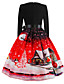 cheap Christmas Dresses-Women&#039;s Knee Length Dress A Line Dress Blue Purple Red Long Sleeve Bow Print Print Round Neck Fall Christmas Party Vintage 2021 Slim S M L XL XXL
