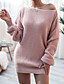 cheap Casual Dresses-Women&#039;s Sweater Jumper Dress Short Mini Dress Blushing Pink White Light gray Long Sleeve Solid Color Patchwork Fall Spring Off Shoulder Casual Lantern Sleeve Loose 2021 S M L XL