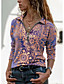 cheap Blouses &amp; Shirts-Women&#039;s Blouse Shirt Floral Sparkly Graphic Prints V Neck Shirt Collar Quarter Zip Print Basic Tops Blue Purple Green