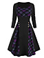 cheap Dresses-Women&#039;s Knee Length Dress Sheath Dress Purple Green Red Long Sleeve Patchwork Button Color Block Round Neck Fall Winter Party Elegant Vintage Sexy 2021 S M L XL XXL