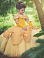 cheap Girls&#039; Dresses-Kids Little Girls&#039; Dress Cartoon Layered Ruched Lace Yellow Maxi Short Sleeve Cute Dresses Regular Fit