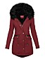 cheap Down&amp; Parkas-Women&#039;s Parka Fall Winter Daily Wear Long Coat Hoodie Windproof Warm Slim Fit Chic &amp; Modern Jacket Long Sleeve Fur Trim Drawstring Solid Color Wine Red Gray Green / Pocket / Lined / Lined