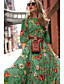 cheap Maxi Dresses-Women&#039;s Maxi long Dress Swing Dress Blue Green White 3/4 Length Sleeve Patchwork Print Floral Print Round Neck Fall Spring Elegant Casual Holiday 2021 S M L XL XXL