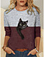 cheap Tees &amp; T Shirts-Women&#039;s 3D Cat T shirt Cat Graphic 3D Long Sleeve Print Round Neck Tops Basic Basic Top Blue Wine Camel