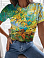 cheap Tees &amp; T Shirts-Women&#039;s Floral Theme Painting T shirt Floral Graphic Print Round Neck Basic Tops Blue Yellow Green