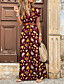 cheap Maxi Dresses-Women&#039;s Maxi long Dress Wrap Dress Red Brown Short Sleeve Split Ruffle Print Floral Print V Neck Spring Summer Elegant Vintage Boho 2022 S M L XL XXL 3XL
