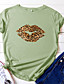 cheap Tees &amp; T Shirts-Women&#039;s T shirt Leopard Round Neck Print Basic Tops 100% Cotton Yellow Wine Green