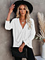 cheap Women&#039;s Clothing-Women&#039;s Blouse Long Sleeve Plain V Neck Tops White Gray Army Green