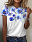 cheap Tees &amp; T Shirts-Women&#039;s Floral Theme T shirt Floral Graphic Print Round Neck Basic Tops Blue