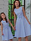 cheap Family Matching Outfits-Mommy and Me Dress Striped Bow Light Blue Midi Sleeveless Basic Matching Outfits / Summer