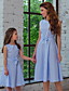 cheap Family Matching Outfits-Mommy and Me Dress Striped Bow Light Blue Midi Sleeveless Basic Matching Outfits / Summer