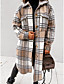 cheap Coats &amp; Trench Coats-Women&#039;s Trench Coat Fall Winter Spring Holiday Going out Long Coat Warm Regular Fit Casual Streetwear Jacket Long Sleeve Patchwork Plaid Gray Khaki Brown