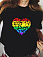 cheap Tees &amp; T Shirts-Women&#039;s T shirt Painting Rainbow Heart Round Neck Print Basic LGBT Pride Tops Black White