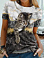 cheap Tees &amp; T Shirts-Women&#039;s T shirt 3D Cat Painting Cat Graphic 3D Round Neck Print Basic Vintage Tops Regular Fit Blue Khaki White / 3D Print