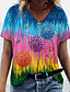 cheap Tees &amp; T Shirts-Women&#039;s Holiday T shirt Floral Theme Painting Floral Color Block V Neck Print Basic Tops Blue