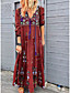 cheap Boho Dresses-Women&#039;s Maxi long Dress Swing Dress Gray Red Brown Light Blue Long Sleeve Lace up Print Floral V Neck Fall Spring Holiday Boho 2021 Loose S M L XL XXL 3XL 4XL 5XL