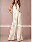 cheap Jumpsuits &amp; Rompers-Women&#039;s Elegant Sexy Party Wedding Holiday Halter Neck Wide Leg Wine Green White Jumpsuit Solid Color Backless Zipper / Deep V