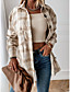 cheap Jackets-Women&#039;s Jacket Spring, Fall, Winter, Summer Daily Regular Coat Shirt Collar Adjustable Regular Fit Casual Jacket Long Sleeve Vintage Style Plaid Blushing Pink White Brown / Cotton