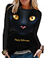 cheap Tees &amp; T Shirts-Women&#039;s Halloween T shirt 3D Cat Painting Long Sleeve Cat 3D Animal Round Neck Print Basic Halloween Tops Black / 3D Print