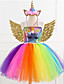cheap Girls&#039; Dresses-Kids Little Girls&#039; Dress 3 Pcs Unicorn Rainbow Patchwork Birthday Party Sequins Lace up Patchwork Colorful Blue Gold Knee-length Sleeveless Active Costumes Cute Dresses Easter Regular Fit 3-10 Years