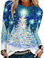 cheap Tees &amp; T Shirts-Women&#039;s T shirt Floral Theme Painting Long Sleeve Graphic Snowflake Christmas Tree Round Neck Print Basic Tops Regular Fit Blue / 3D Print
