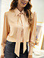 cheap Women&#039;s Clothing-Women&#039;s Work Blouse Plain Sparkly Glittery Shirt Collar Lace up Streetwear Tops Silk Like Satin White Light Brown Red / Machine wash / Smooth Sensations