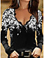 cheap Blouses &amp; Shirts-Women&#039;s Blouse Shirt Floral Theme Long Sleeve Floral Graphic V Neck Lace Trims Print Casual Streetwear Tops Regular Fit Blue Purple White