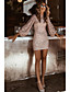 cheap Party Dresses-Women&#039;s Short Mini Dress Sheath Dress White Black Khaki Long Sleeve Sequins Solid Color Crew Neck Fall Spring Party Hot Sexy Lantern Sleeve 2022 S M L XL