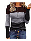 cheap Tees &amp; T Shirts-Women&#039;s T shirt Long Sleeve Plain Round Neck Patchwork Print Sexy Tops Regular Fit Light Brown Gray Black