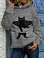 cheap Hoodies &amp; Sweatshirts-Women&#039;s Cat Graphic Hoodie Pullover Casual Daily Basic Hoodies Sweatshirts  Blue Gray Black
