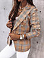 cheap Blazers-Women&#039;s Blazer Fall Winter Daily Going out Regular Coat Notch lapel collar Double Breasted Thermal Warm Fashion Regular Fit Elegant Jacket Long Sleeve Print Plaid / Check Blushing Pink Light Brown