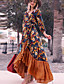 cheap Maxi Dresses-Women&#039;s Maxi long Dress Swing Dress Rainbow Long Sleeve Split Ruffle Print Floral V Neck Fall Spring Elegant Vacation Vintage 2021 S M L XL