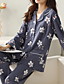 cheap Women&#039;s Sleep &amp; Lounge-Women&#039;s Pajamas Sets Breathable Gift Button Home Bed Polyester Flower Shirt Simple Soft Sweet Fall Winter Spring Pant Long Sleeve Long Pant V Wire Buckle