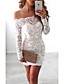 cheap Party Dresses-Women&#039;s Short Mini Dress Sheath Dress White Long Sleeve Lace Patchwork Solid Color Off Shoulder Fall Winter Party Hot Elegant 2021 S M L XL / Party Dress