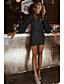 cheap Party Dresses-Women&#039;s Short Mini Dress Sheath Dress White Black Khaki Long Sleeve Sequins Solid Color Crew Neck Fall Spring Party Hot Sexy Lantern Sleeve 2022 S M L XL