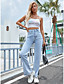 cheap Women&#039;s Pants-Women&#039;s Trousers Split Jeans Full Length Pants Inelastic Work Weekend Solid Color High Waist Blue XS S M L