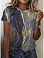 cheap Tees &amp; T Shirts-Women&#039;s T shirt Striped Round Neck Basic Tops Blue
